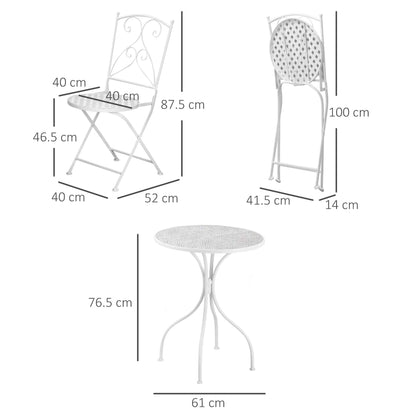 Sufi 3 Piece Metal Frame Bistro Table And Chair Set In White