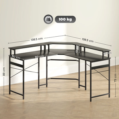 Vevano 138.5cm Black L Shaped Work Desk With Integrated LED Lighting