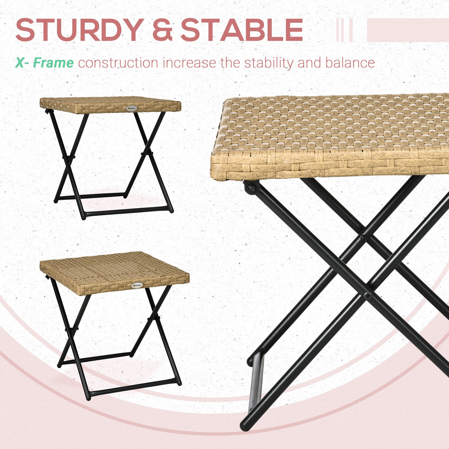 Kenila Natural Rattan Square Folding Garden Bistro Side Table