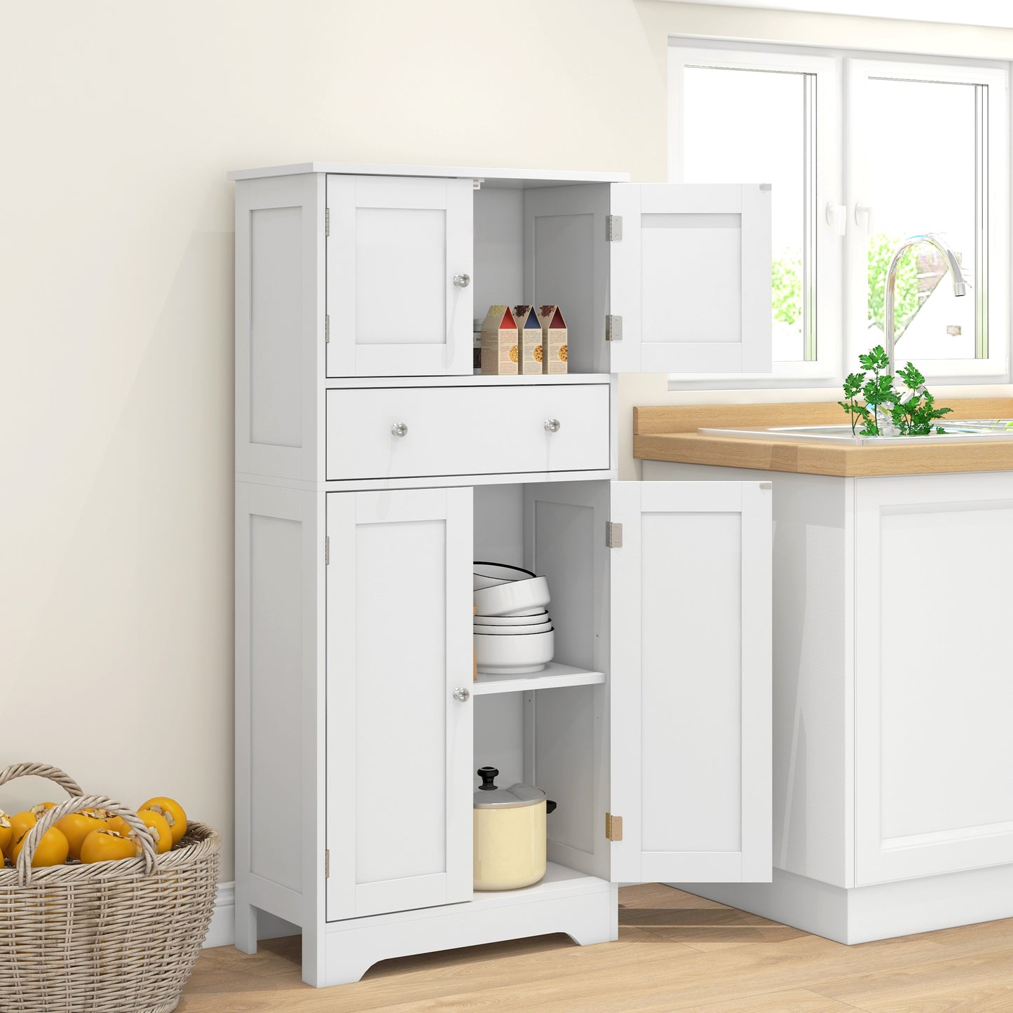 Elne Vael Wooden White Freestanding Multi Storage Kitchen Cabinet
