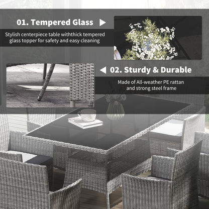 Lona Rattan Charcoal Grey 6 Seater Outdoor Dining Set With Cushioned Armchairs And Rectangular Glass Table