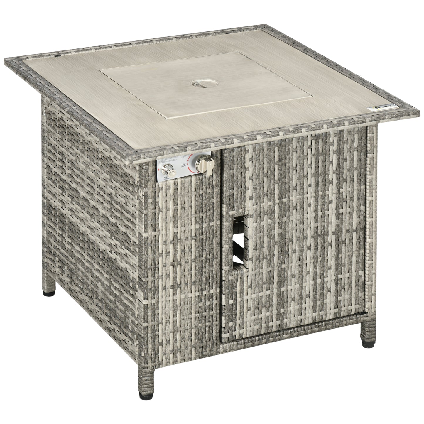 Hara Luri Grey Rattan Square Outdoor Gas Fire Pit Table