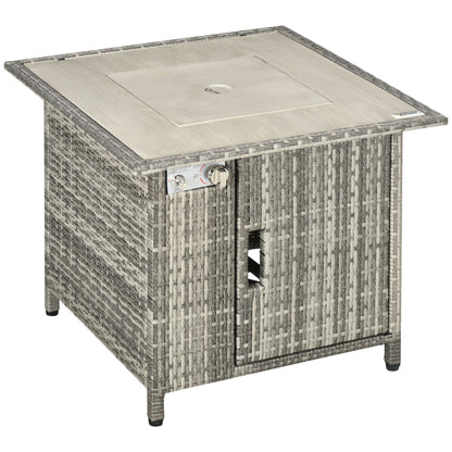 Hara Luri Grey Rattan Square Outdoor Gas Fire Pit Table