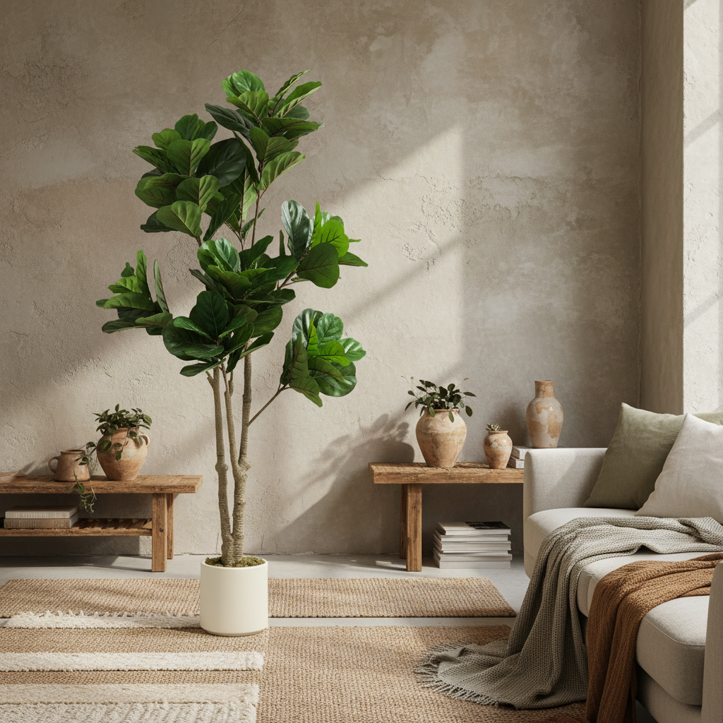 Pararale Artificial Fiddle Leaf Fig Style Tree With Broad Leaves 180cm Green