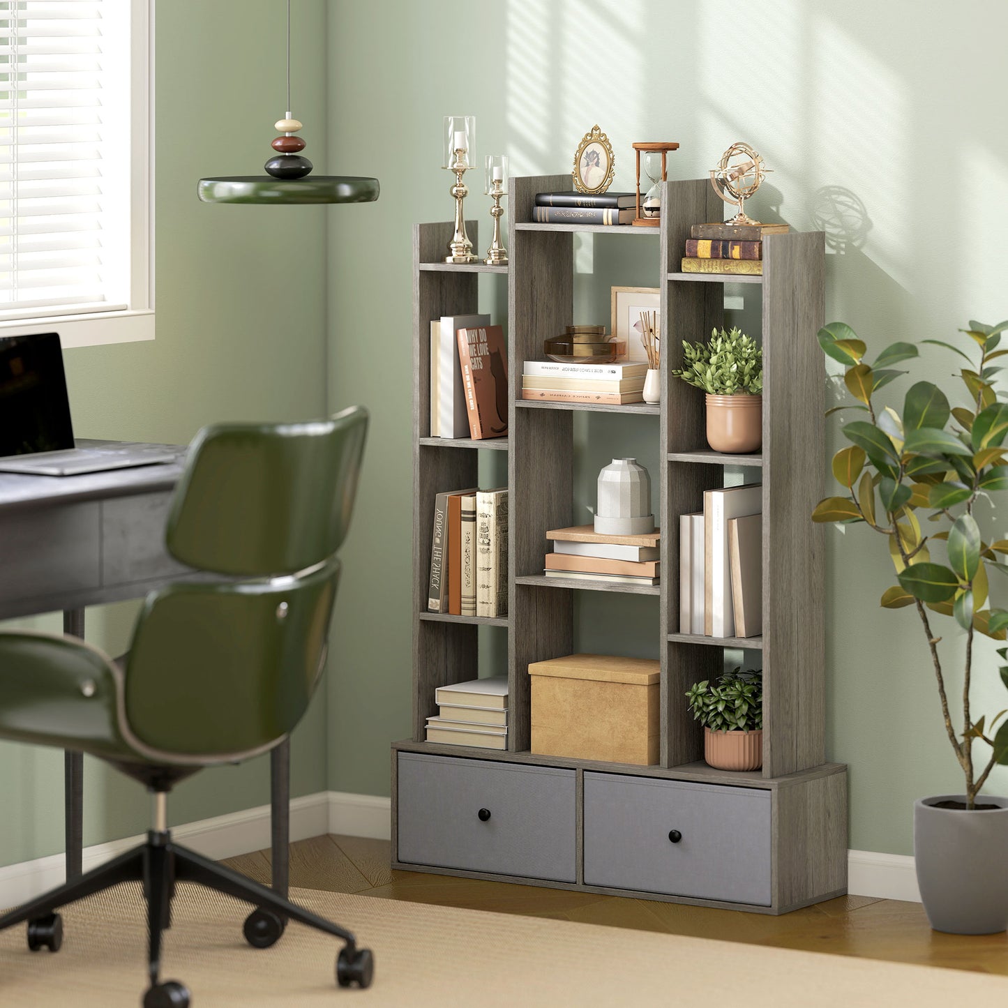 Rive Keba Wooden Graphite Wood Effect 12 Compartment Storage Unit With Drawers