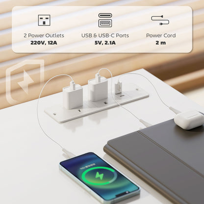 Vima 120cm White Home Office Desk With Integrated Power Sockets