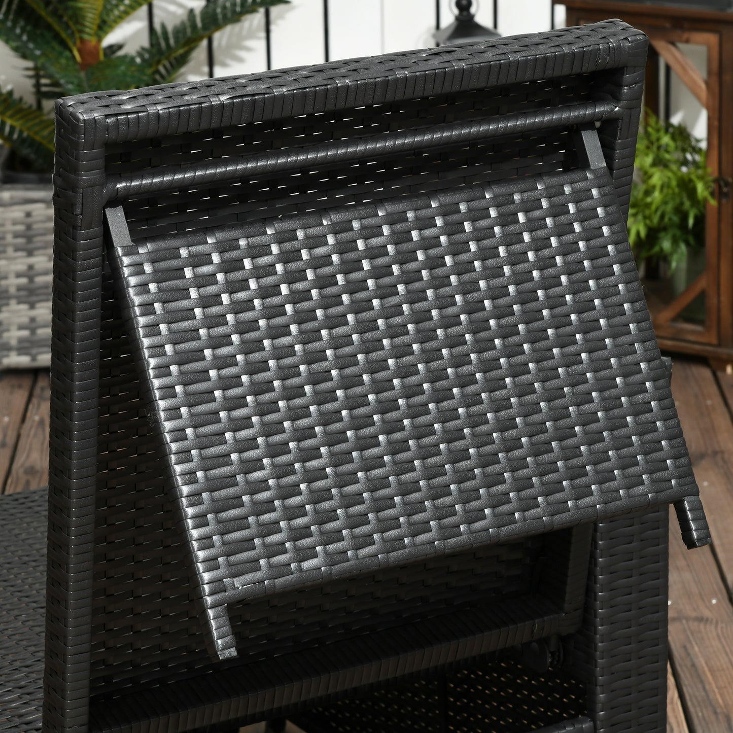 Niludo Faux Rattan Black and Cream 5 Piece Adjustable Sun Lounger Set With Storage Table And Footstools
