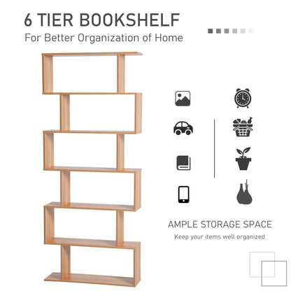 Lisoke Wood Maple 6 Tier S ShaFauxd Display Bookcase