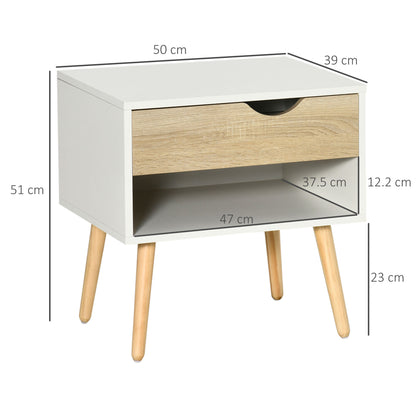 Leel Set Of 2 White and Natural Wood Bedside Tables With Drawer And Bottom Shelf