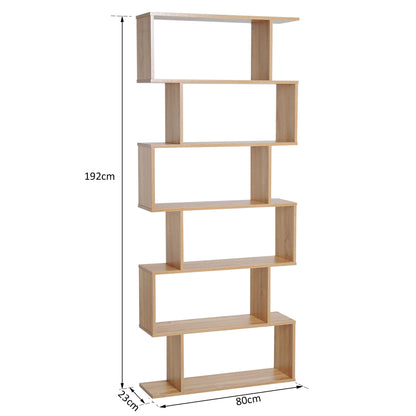 Vicovi Nava Wood Oak Finish 6 Tier S ShaFauxd Display Bookcase