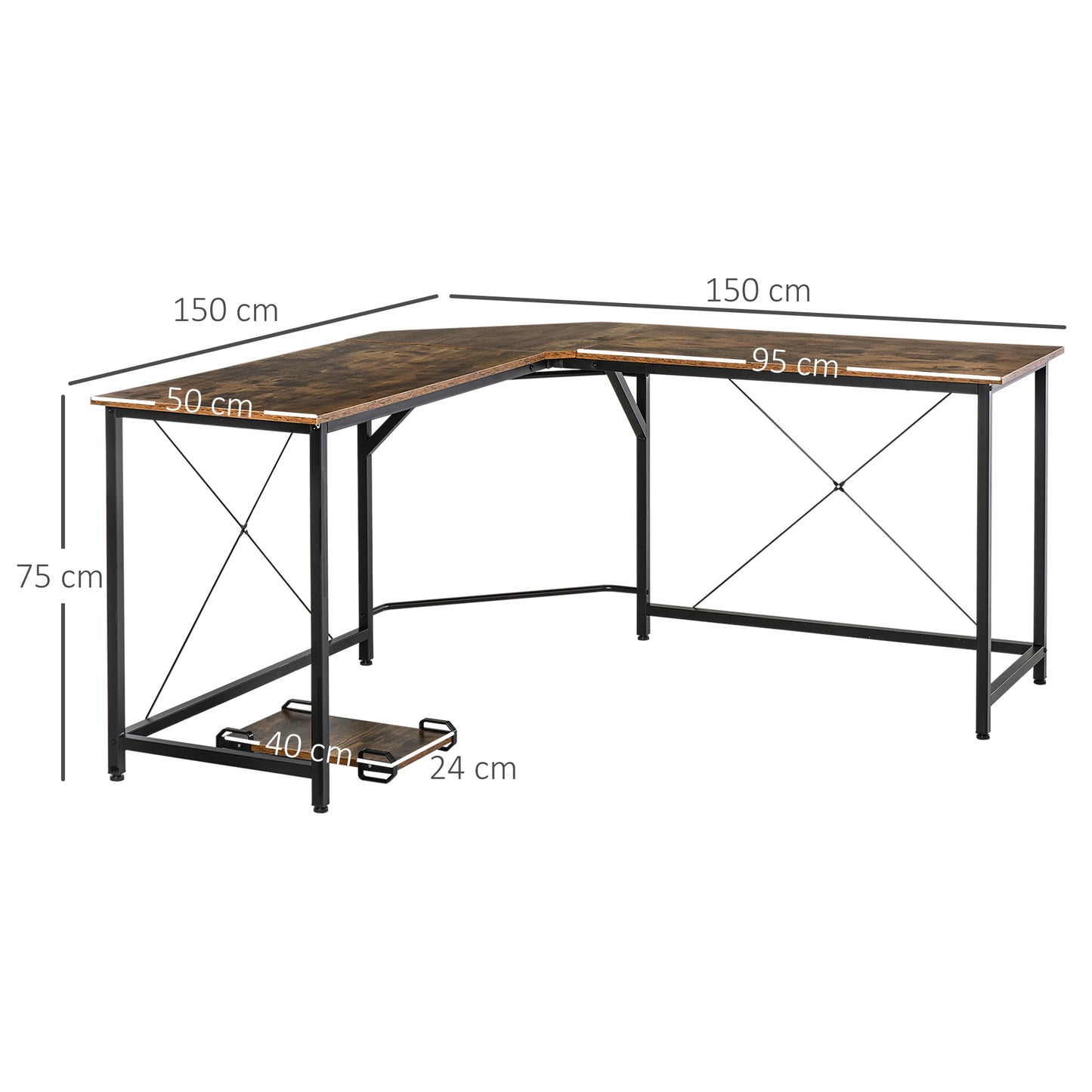 Yota 150cm Wooden Rustic Brown L Shaped Gaming Desk