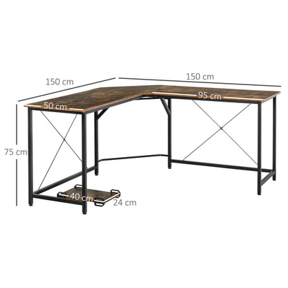 Yota 150cm Wooden Rustic Brown L Shaped Gaming Desk