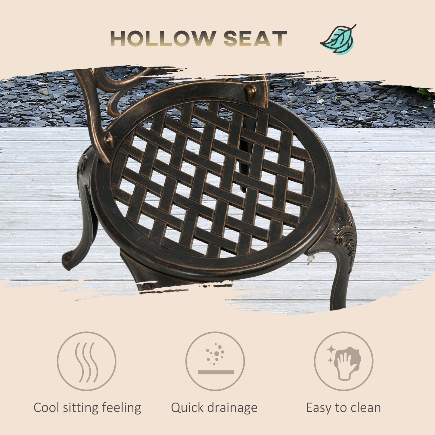 Niso Aluminium Bronze Tone 3 Piece Garden Bistro Set With Umbrella Hole Table And Chairs