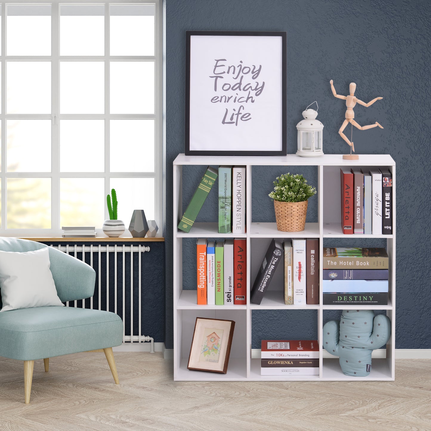 Naleno Wood White 9 Cube Storage Shelving Unit