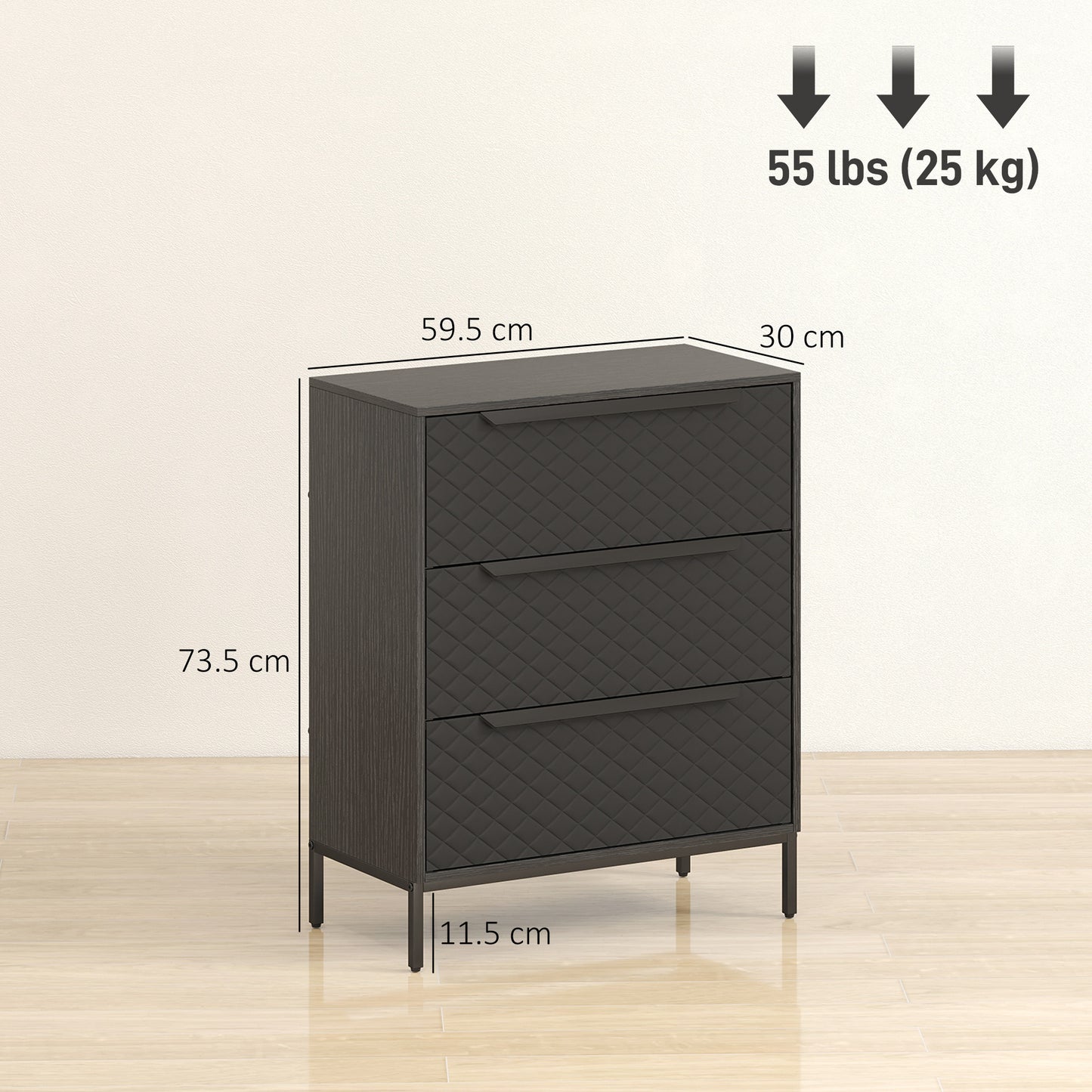 Salimo Metal Black 3 Fabric Drawer Storage Dresser