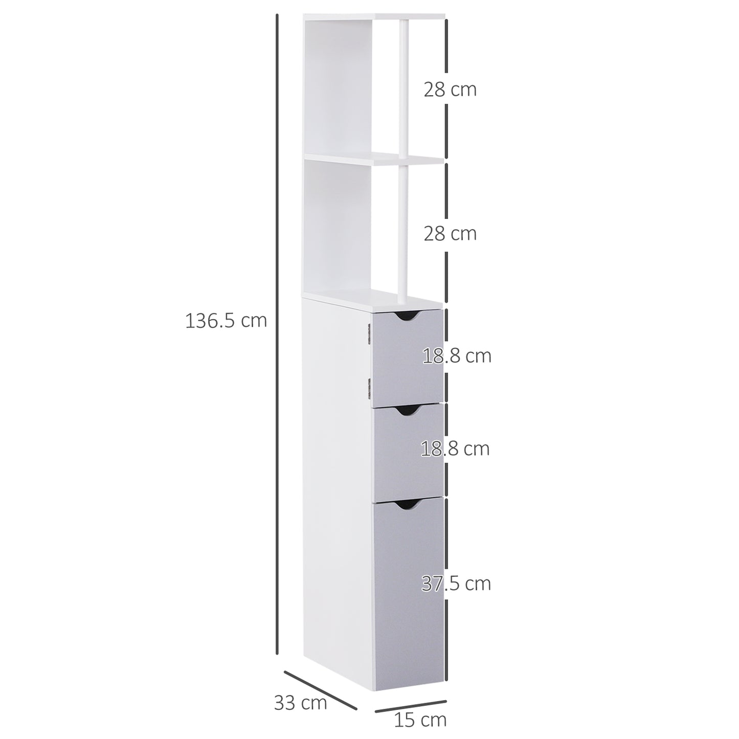 Nenero Tall Freestanding Bathroom Storage Cabinet With Shelves And Drawers White And Grey
