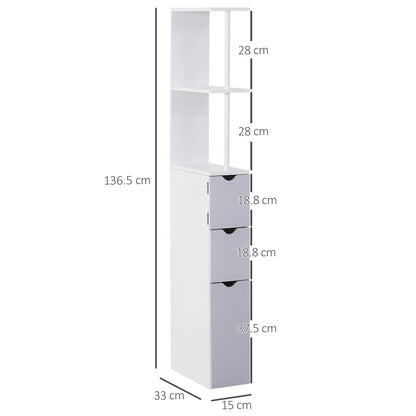Nenero Tall Freestanding Bathroom Storage Cabinet With Shelves And Drawers White And Grey