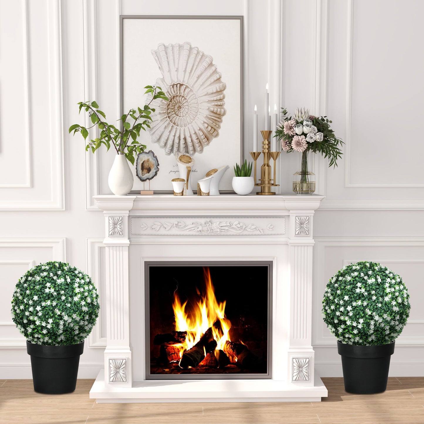 Radi Set Of 2 Artificial Boxwood Ball Plants In White Finish