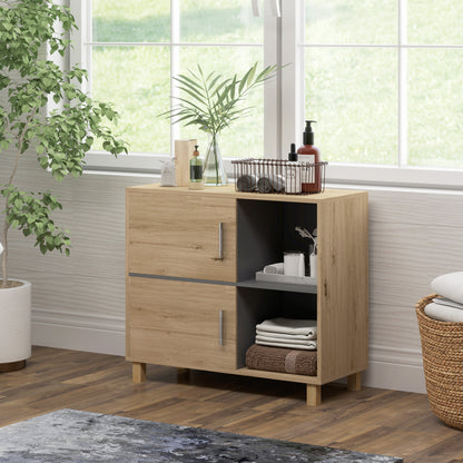Lazze Freestanding Bathroom Storage Cabinet With OFauxn Compartments And Double Doors