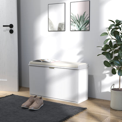 Lidito Wooden White 8 Pair Shoe Bench With Cushioned Top