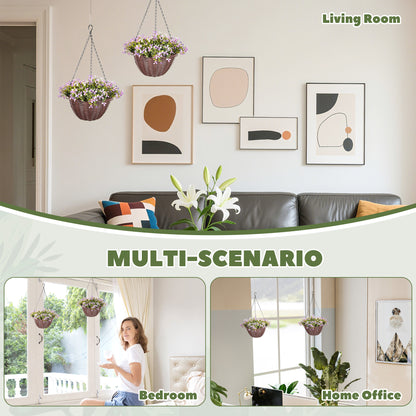 Fito Set Of 2 Hanging Artificial Flower Baskets With Mixed Leaves And Blooms For Indoor Display