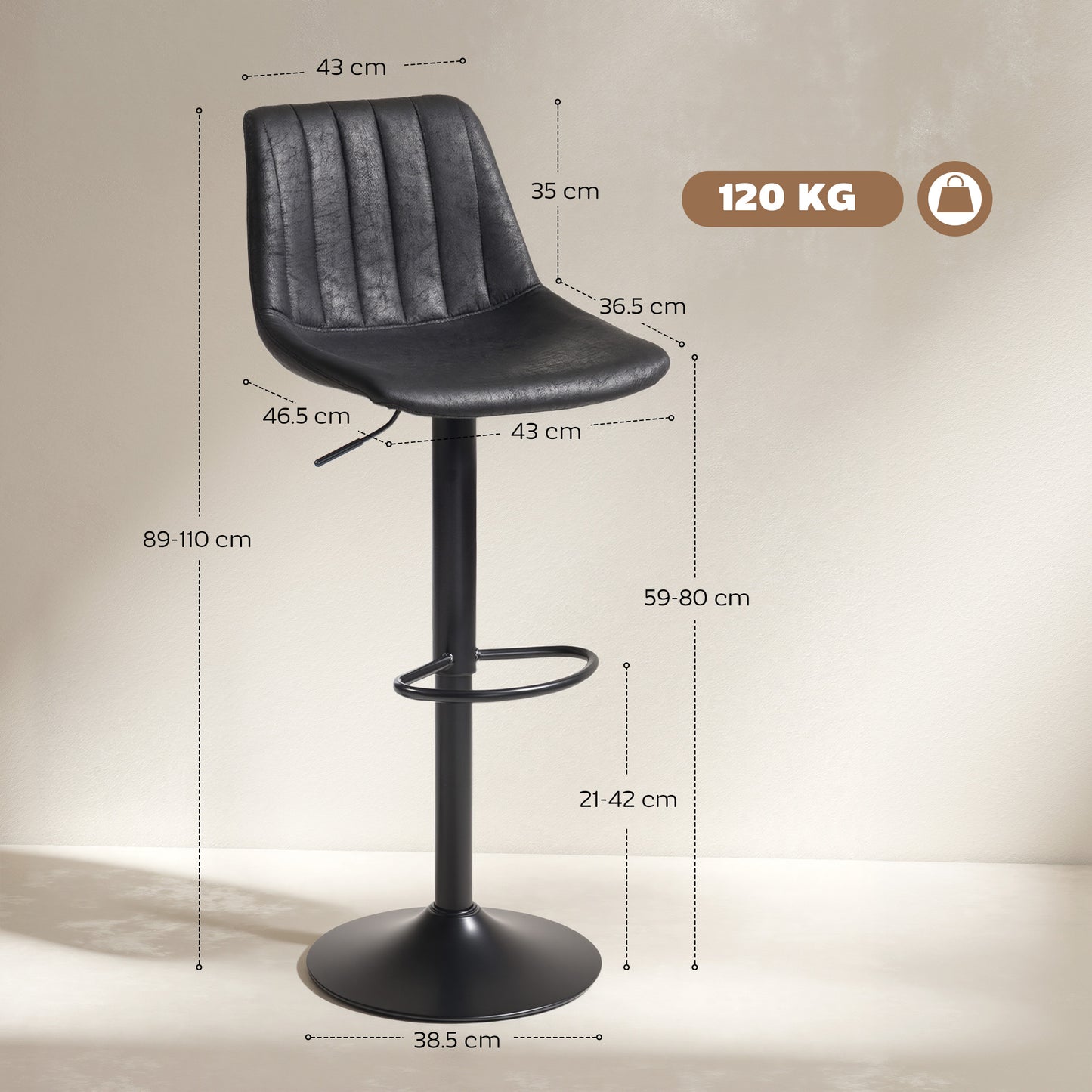 Nalo Set Of 2 Black Leathaire Upholstered Tub Style Bar Stools
