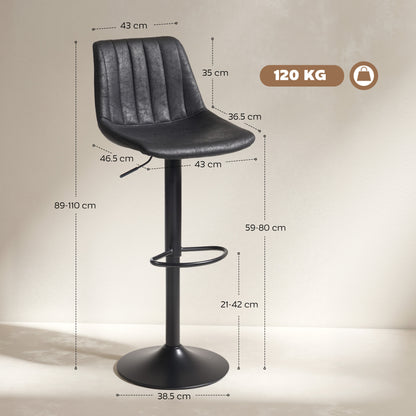 Nalo Set Of 2 Black Leathaire Upholstered Tub Style Bar Stools