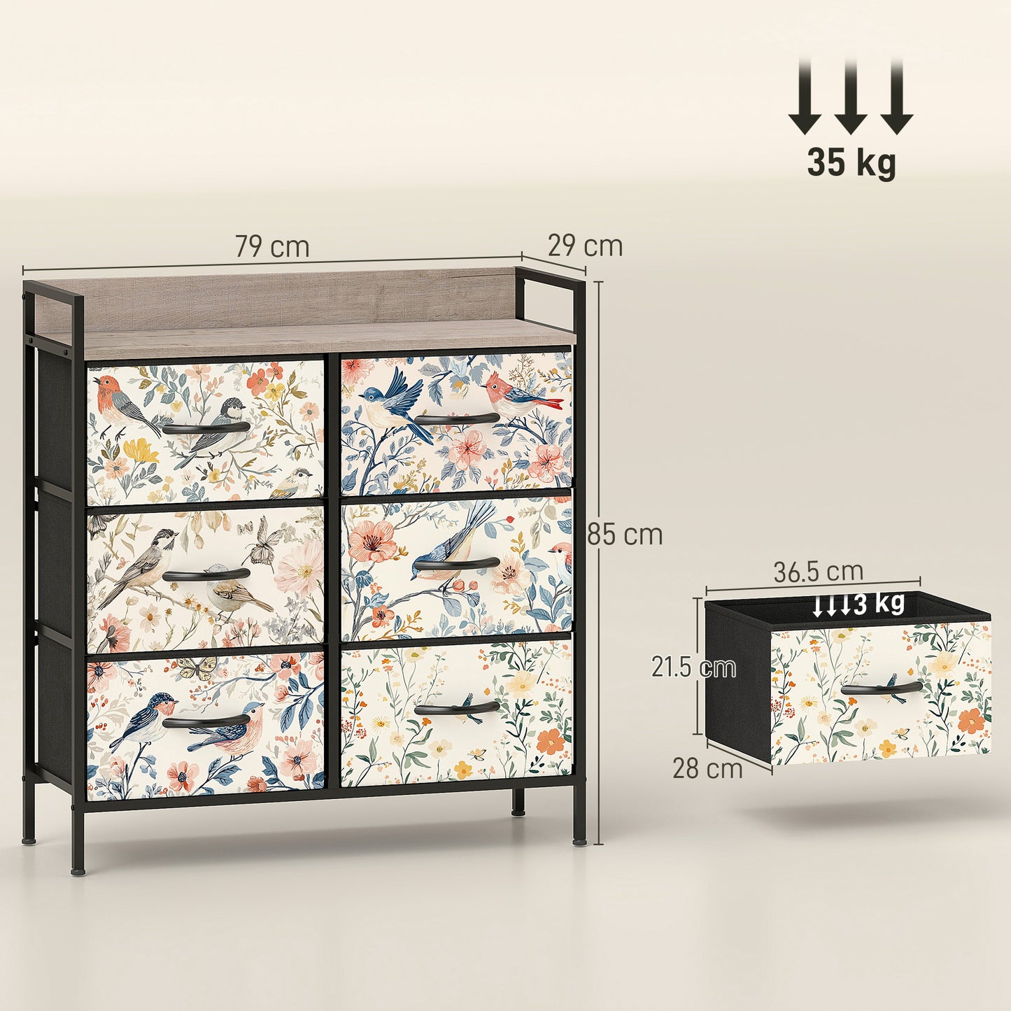 Tonona Wooden White 6 Drawer Storage Chest