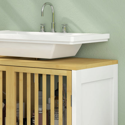 Neyora Bamboo Style Under Sink Bathroom Storage Cabinet With Cut Out Front
