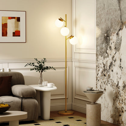 Lidi Metal Gold Tone 3 Light Tree Floor Lamp With Globe Shades Adjustable Colour Light