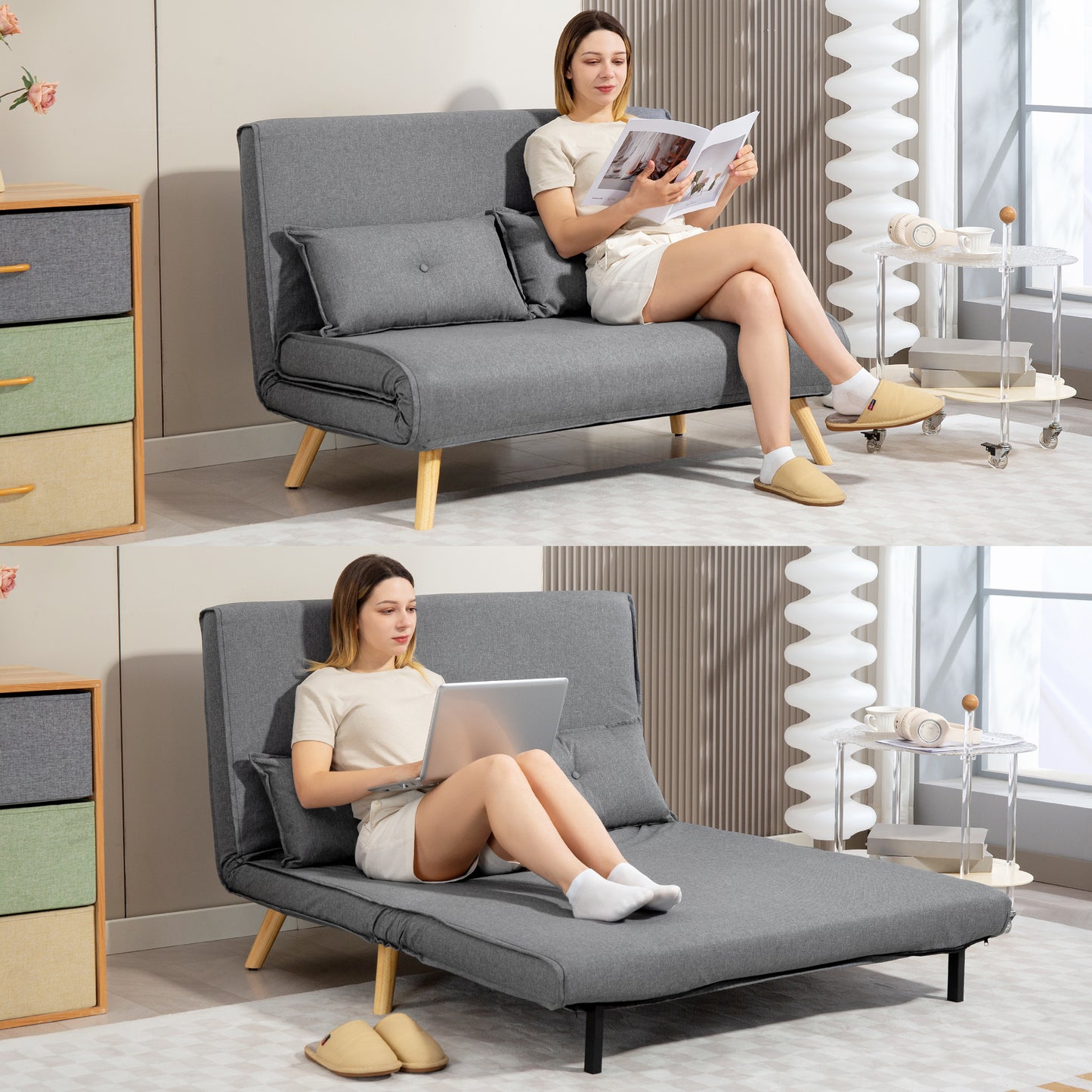 Maba Linen Look Grey 2 Seater Sofa Bed