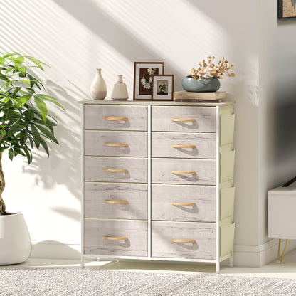 Nipa Fabric And Metal Natural Wood Finish 10 Drawer Storage Chest