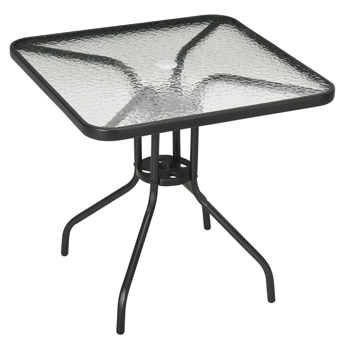 Laloke Metal And Glass Square Garden Dining Table With Umbrella Hole