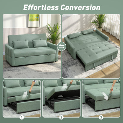 Nenase Mint Green Upholstered 3 Way Convertible 2 Seater Sofa Bed