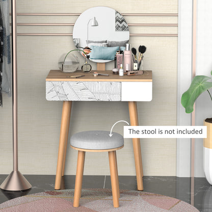 Zino Oak Wood Dressing Table With Adjustable Mirror And Drawer Storage For Bedroom
