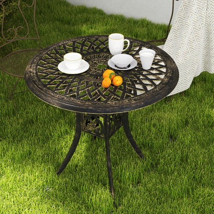 Kenofa Cast Aluminium Bronze Round Garden Dining Table With Parasol Hole