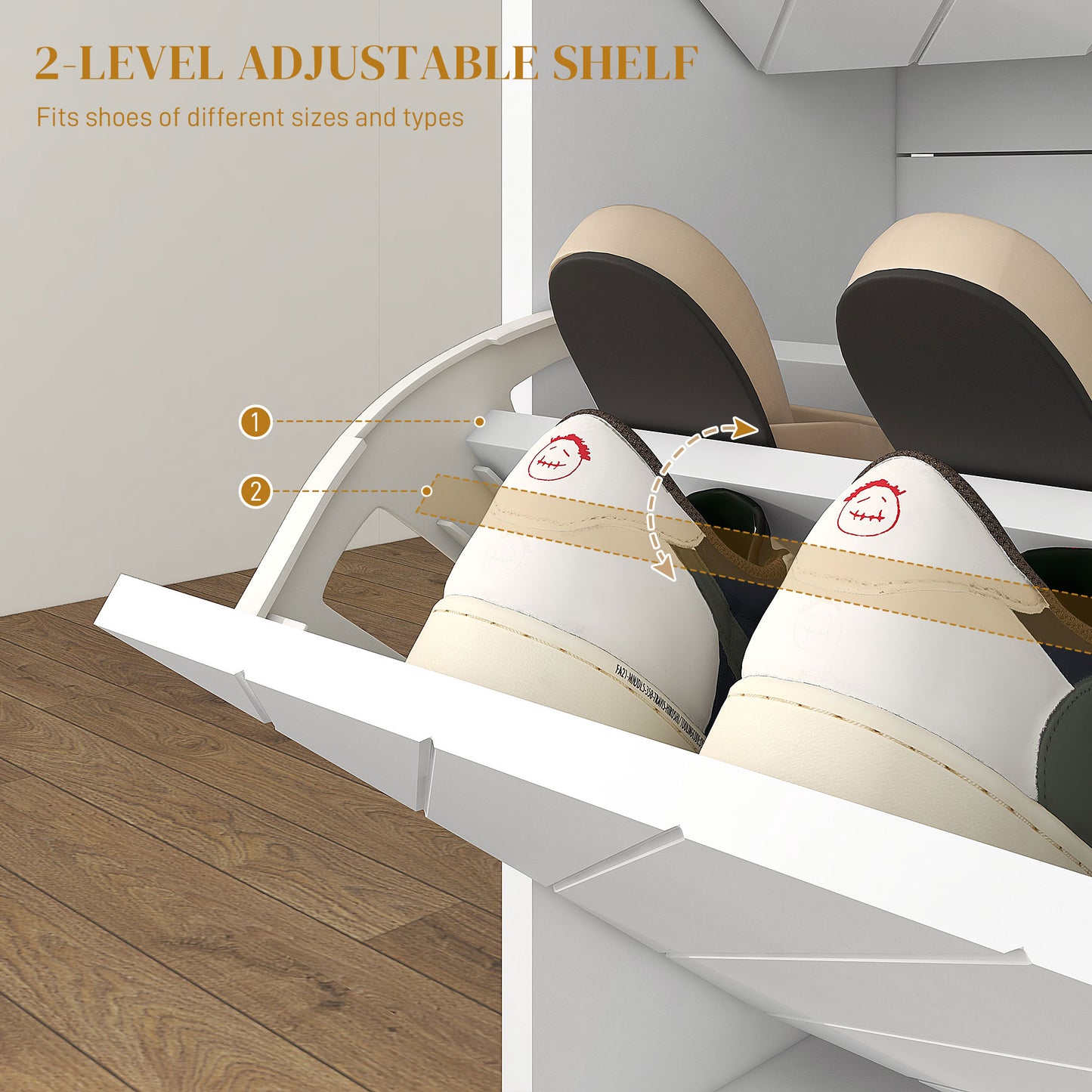 Notafa Wooden White Chevron Cabinet With Gold Accents For 12 Pairs