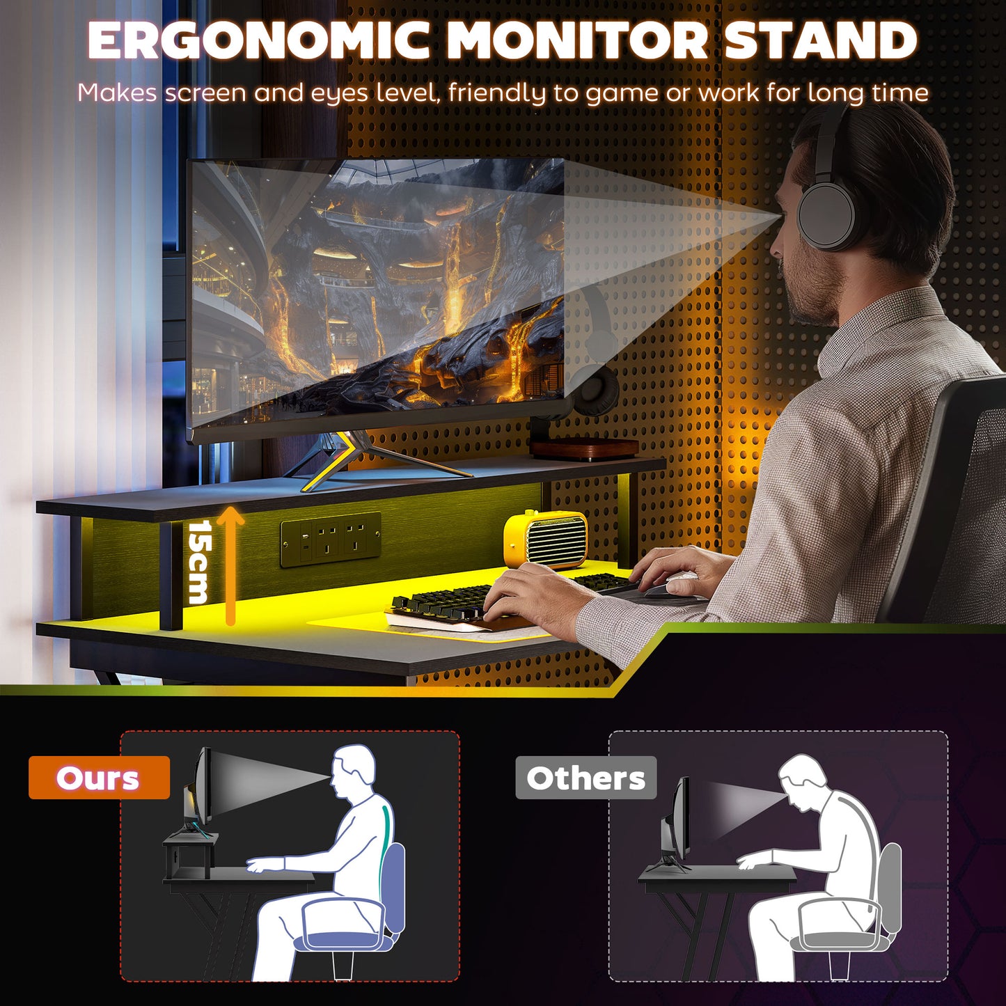 Tovapa 100cm Minimalist Black 2 Level LED Gaming Desk