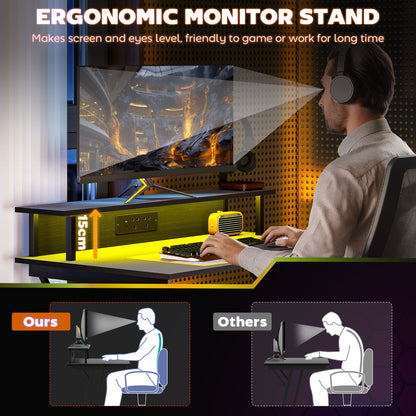 Tovapa 100cm Minimalist Black 2 Level LED Gaming Desk