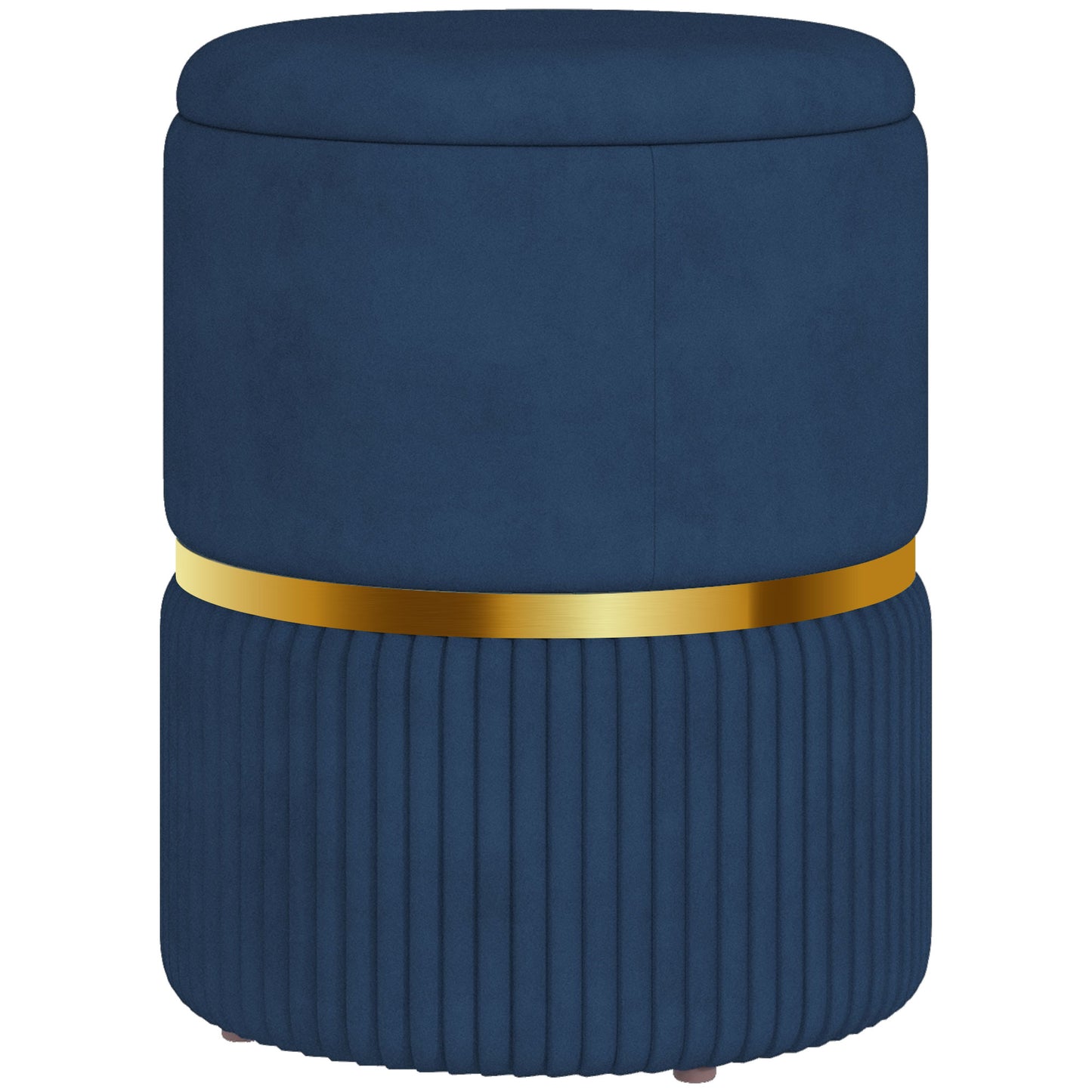Pazima Velvet Blue Storage Ottoman With Soft Upholstered Finish Gold Accent