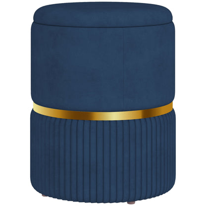 Pazima Velvet Blue Storage Ottoman With Soft Upholstered Finish Gold Accent
