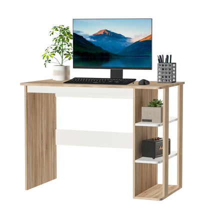 Halama 100cm Wooden Oak And White Writing Desk With 3 Tier Storage Shelving