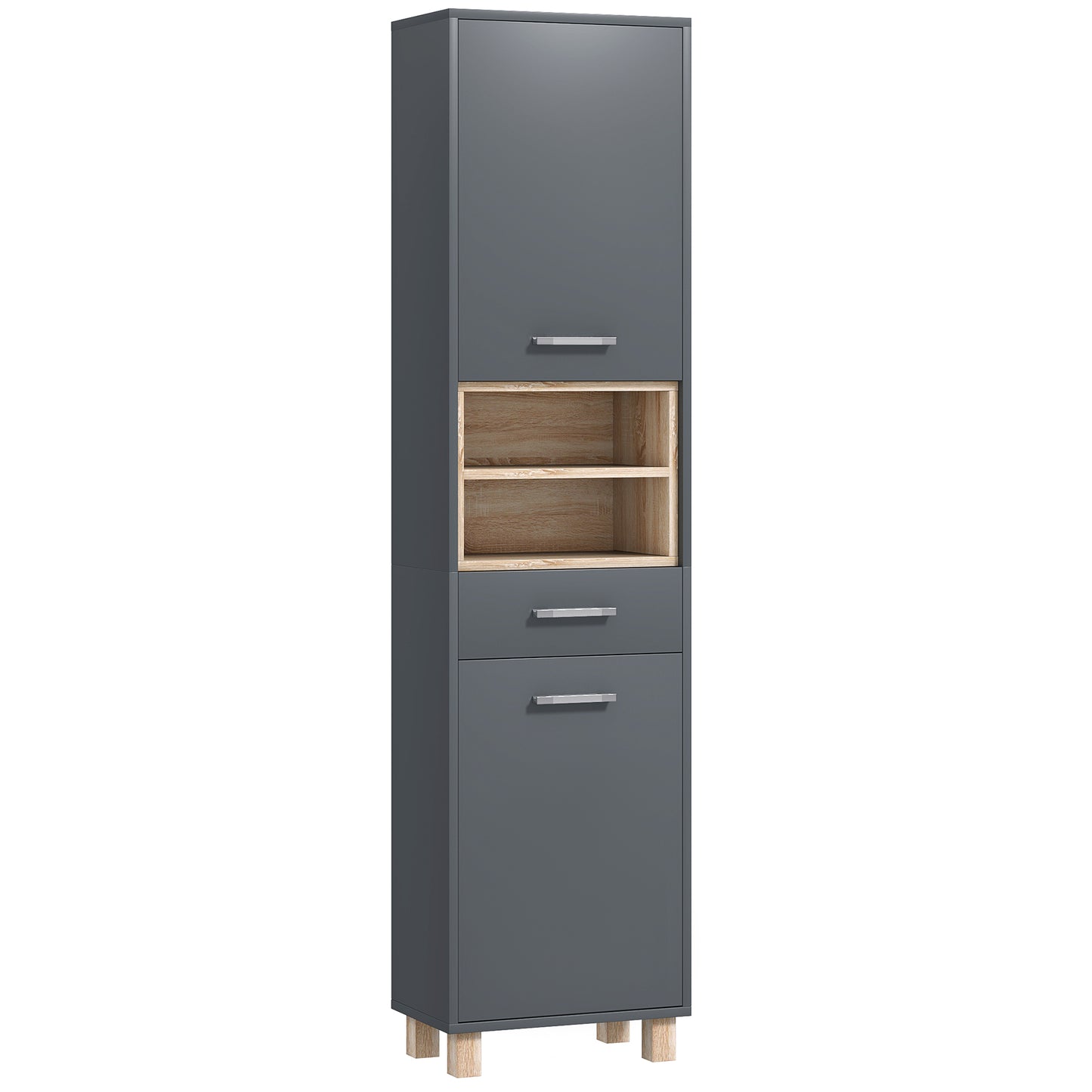 Suna Tall Bathroom Storage Cabinet With Moisture Resistant Board Finish Matte Grey