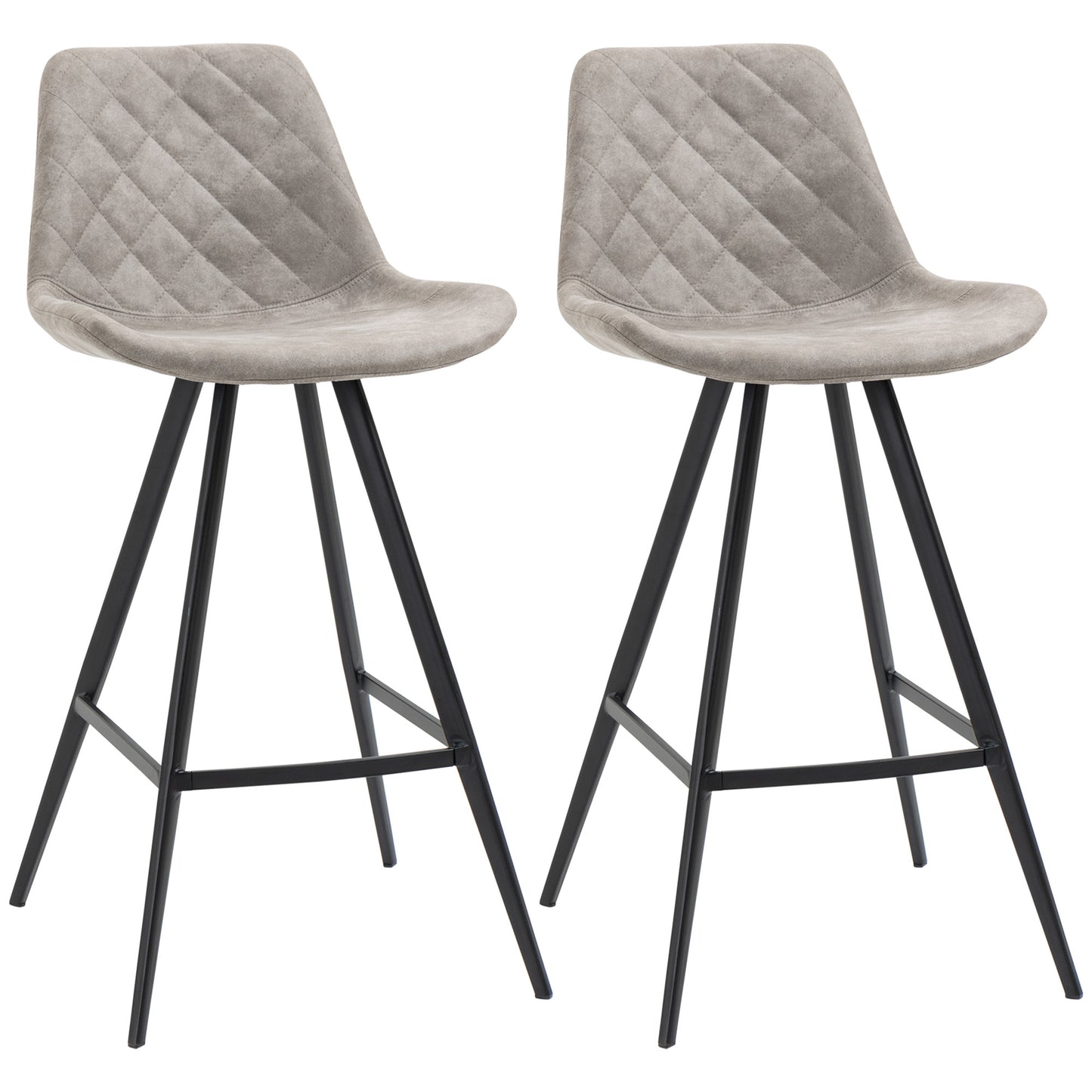 Vaba Microfiber Grey Padded Tub Bar Chairs Set Of 2 With Quilted Seat And Steel Footrest