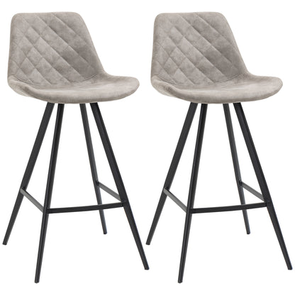 Vaba Microfiber Grey Padded Tub Bar Chairs Set Of 2 With Quilted Seat And Steel Footrest