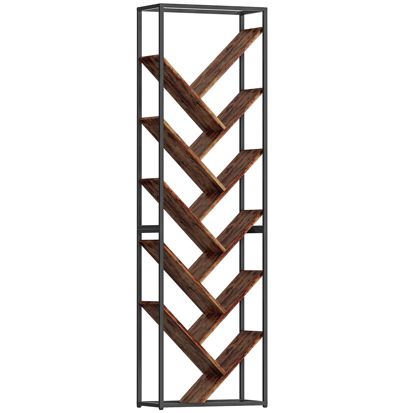 Dico Metal And Wood Black And Brown 10 Tier Industrial Display Bookcase