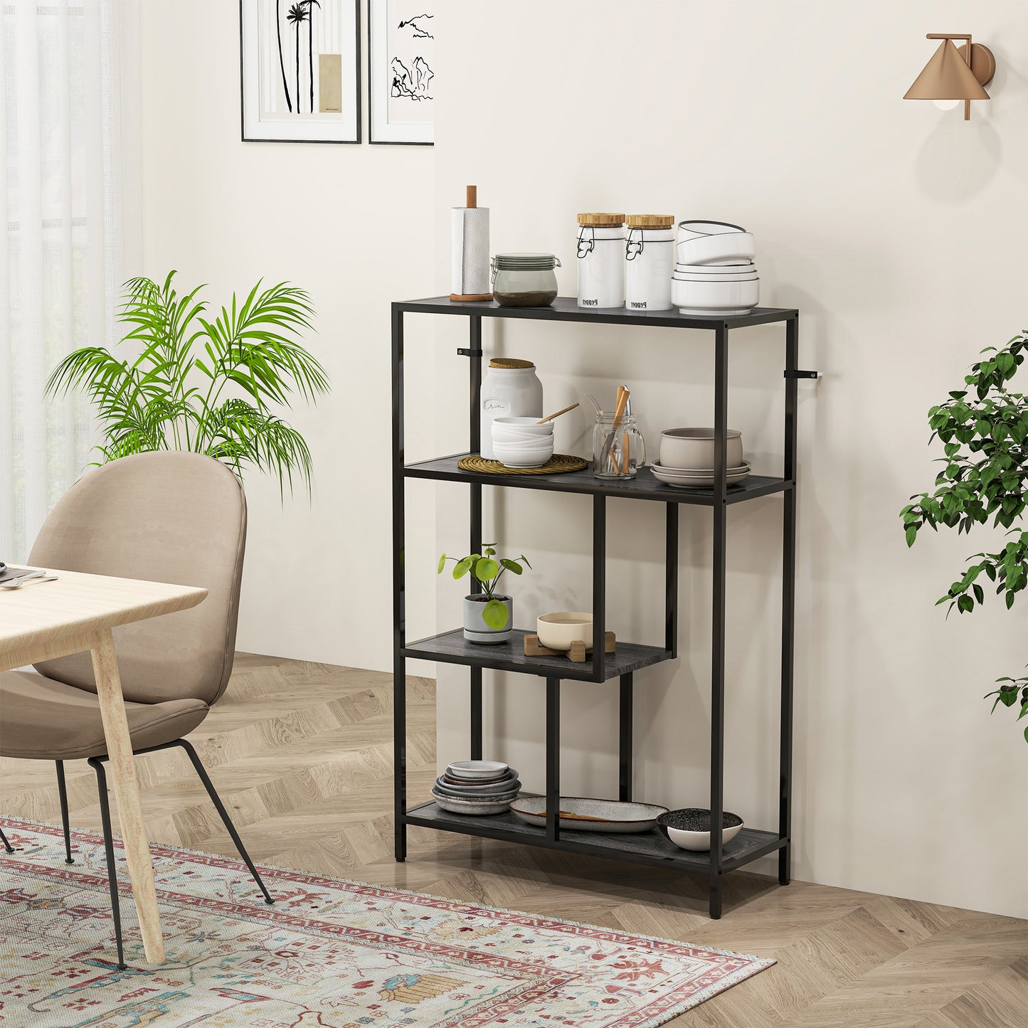 Risudo Wood Charcoal Grey 4 Tier Bookcase With OFauxn Shelving