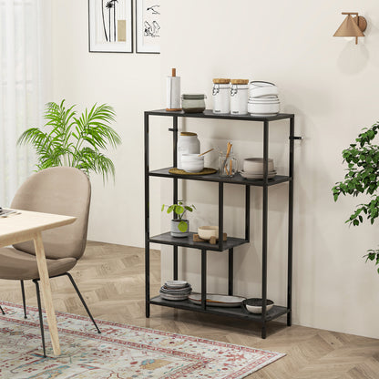 Risudo Wood Charcoal Grey 4 Tier Bookcase With OFauxn Shelving