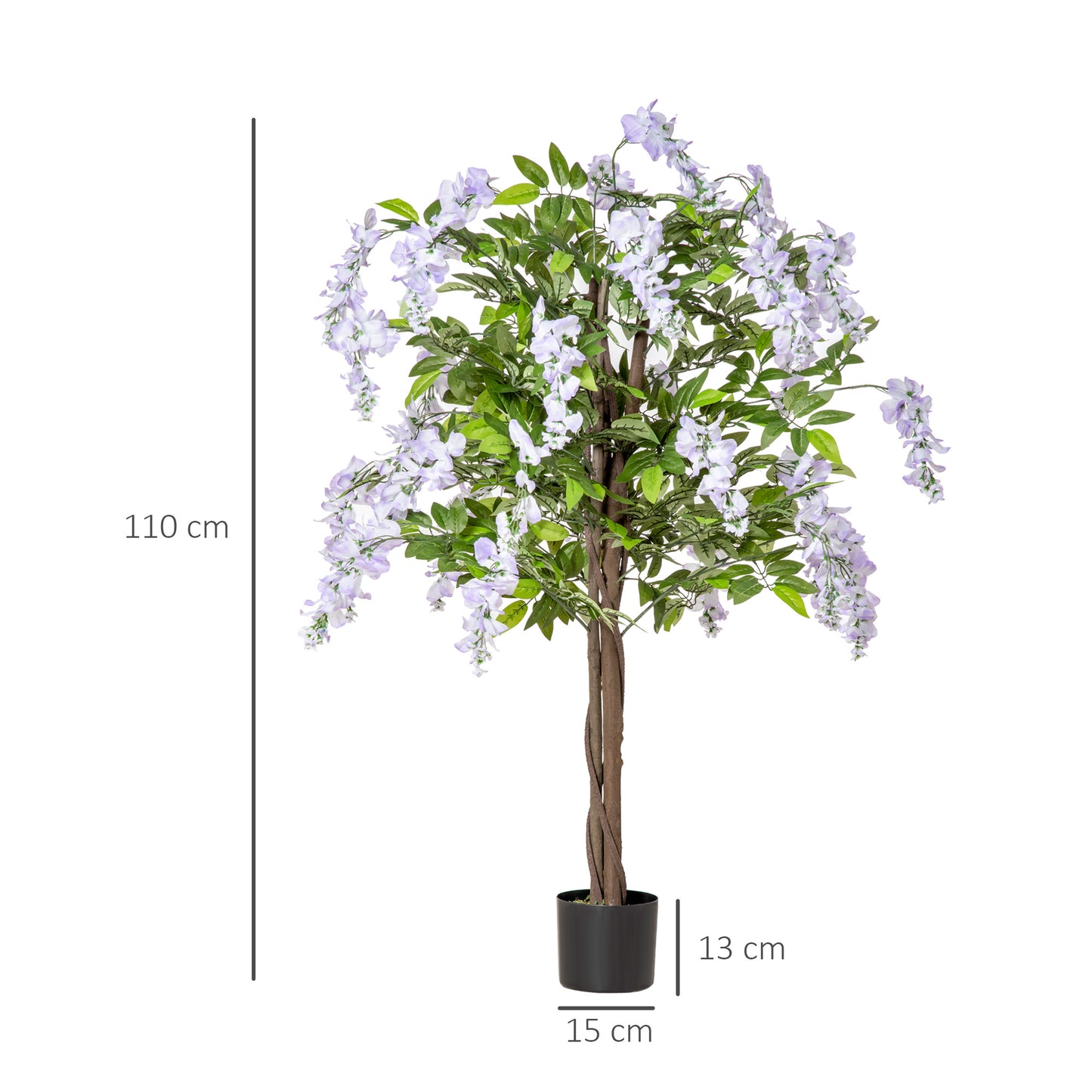 Necoco Set Of 2 Artificial Wisteria Floral Style Plants In Pots H8 100cm