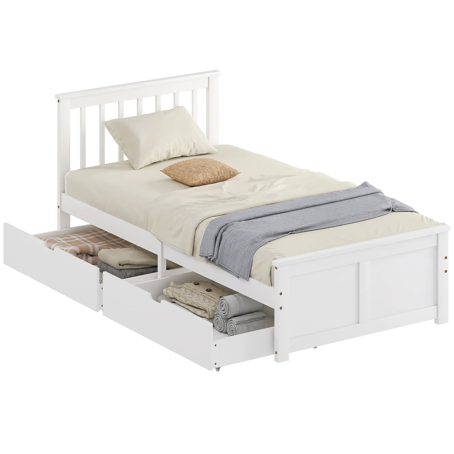 Sutton White Wooden Single Bed Frame 2 Integrated Storage Drawers